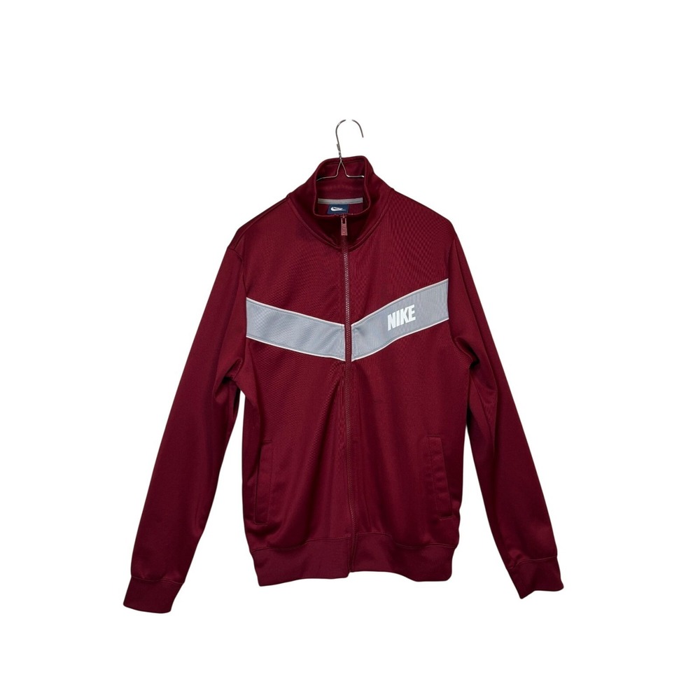 Nike Track Jacket Mens Medium Burgundy Chevron Full Zip Mock Neck Activewear